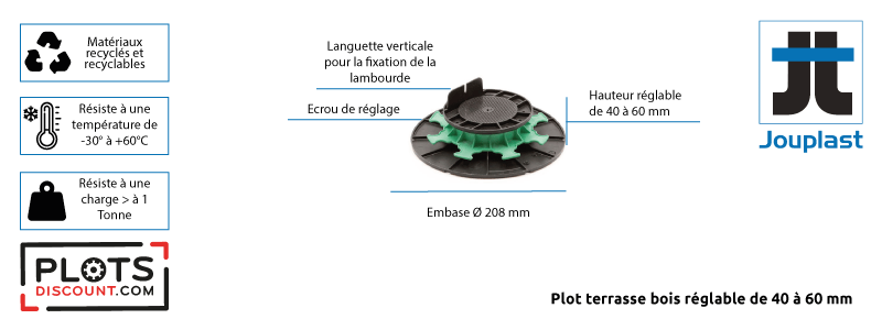 plot autonivelant pour terrasse dalle ou caillebotis - JOUPLAST - Carton de 60 plots
